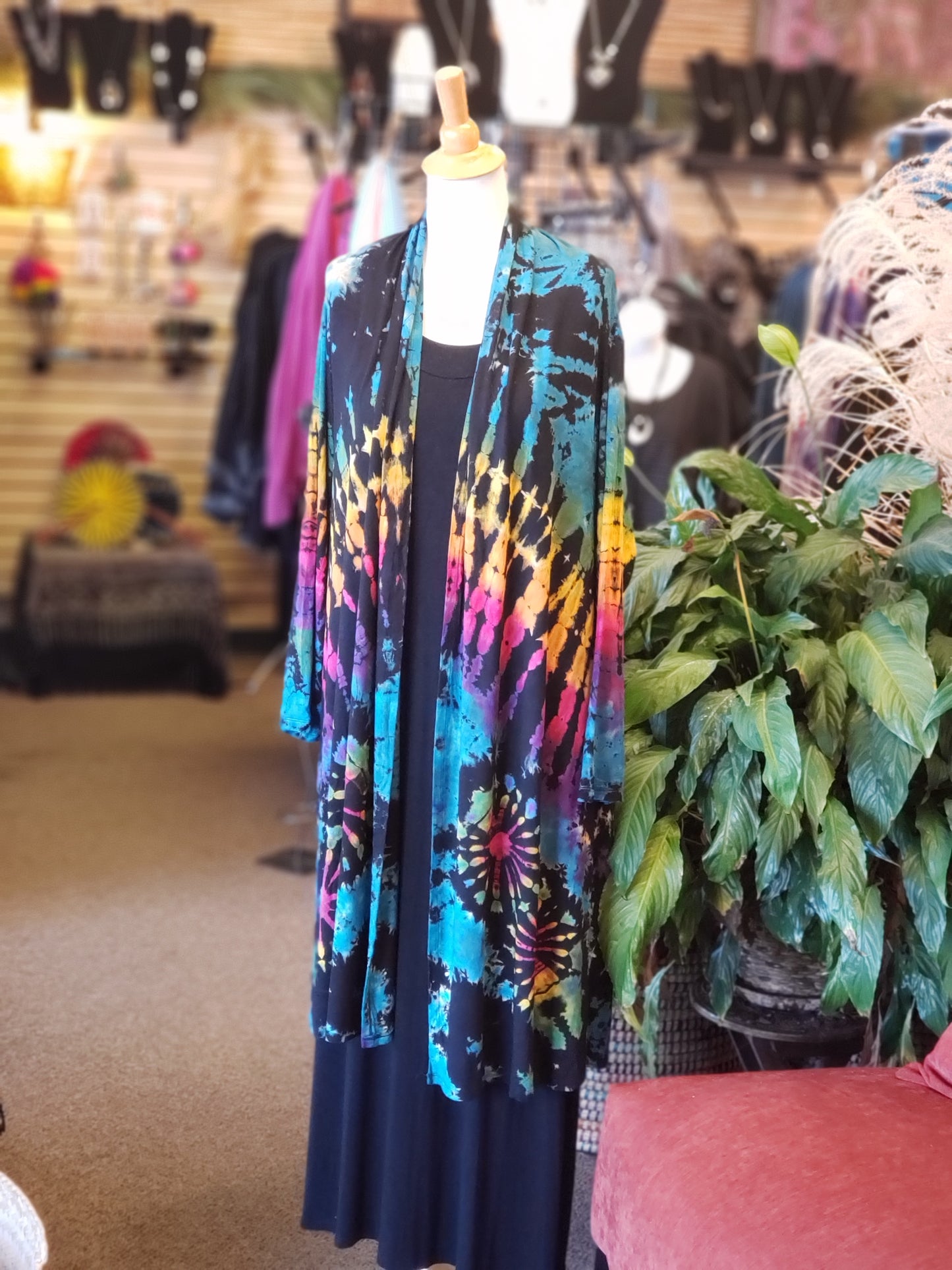 Tie Dye Long Knit Jacket - Black/Rainbow