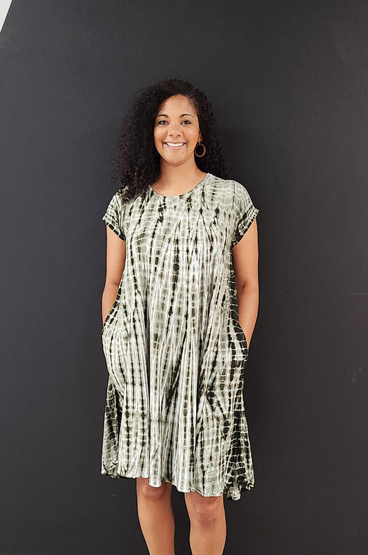 Green Tie Dye Cap Sleeve Dress