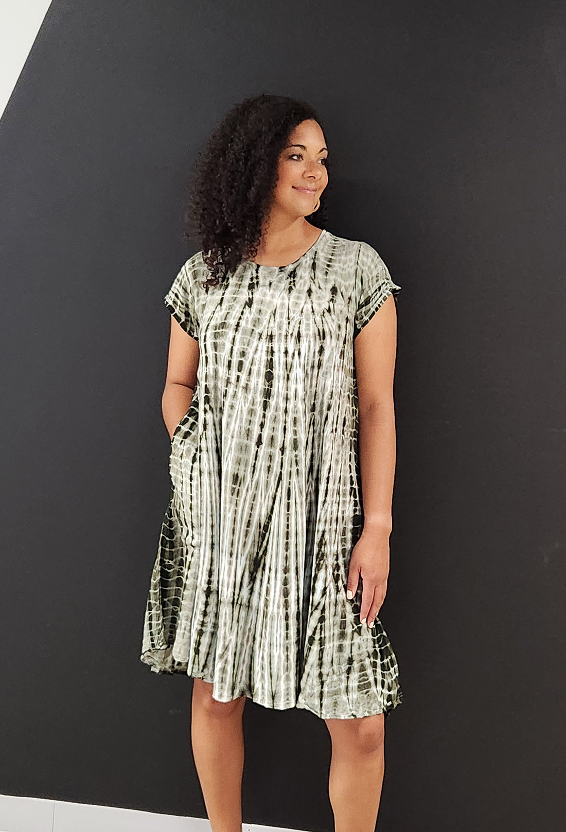 Green Tie Dye Cap Sleeve Dress