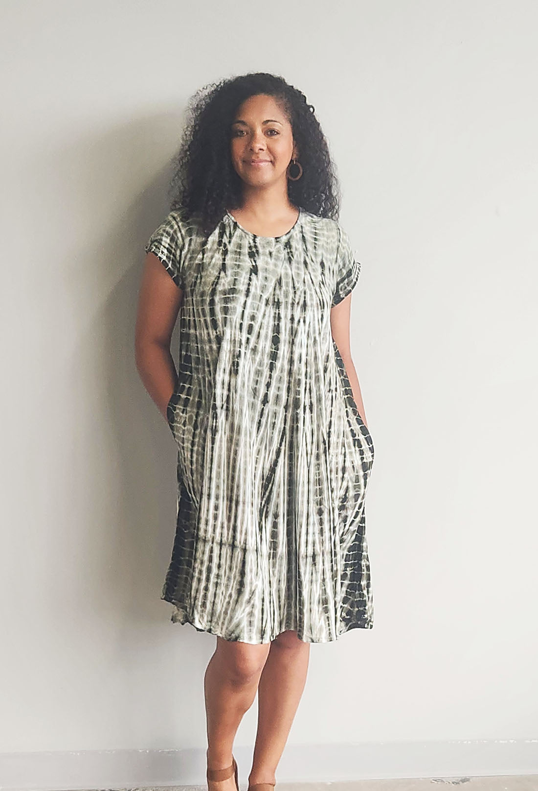 Green Tie Dye Cap Sleeve Dress