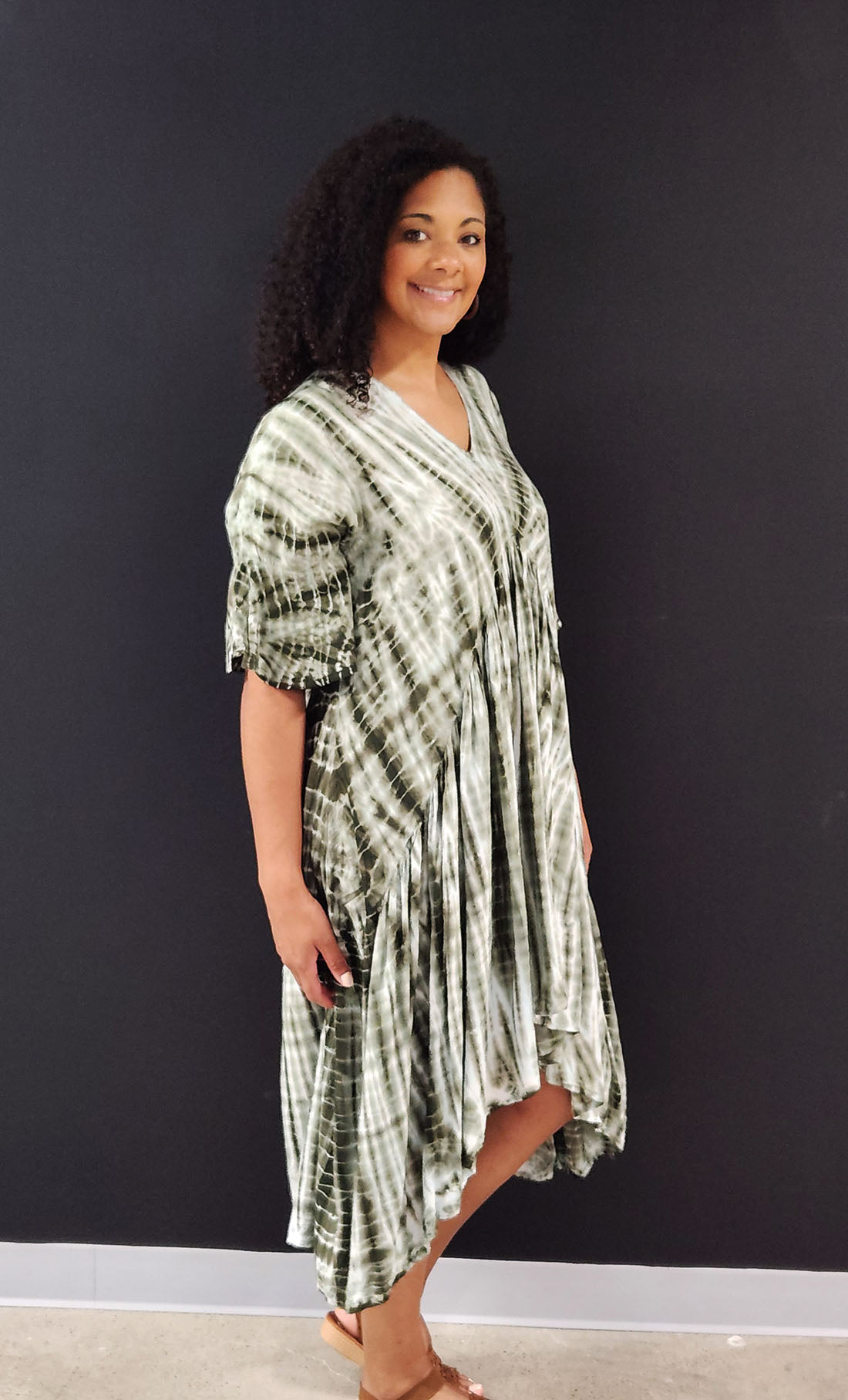 Green Tie Dye Hi/Lo Dress