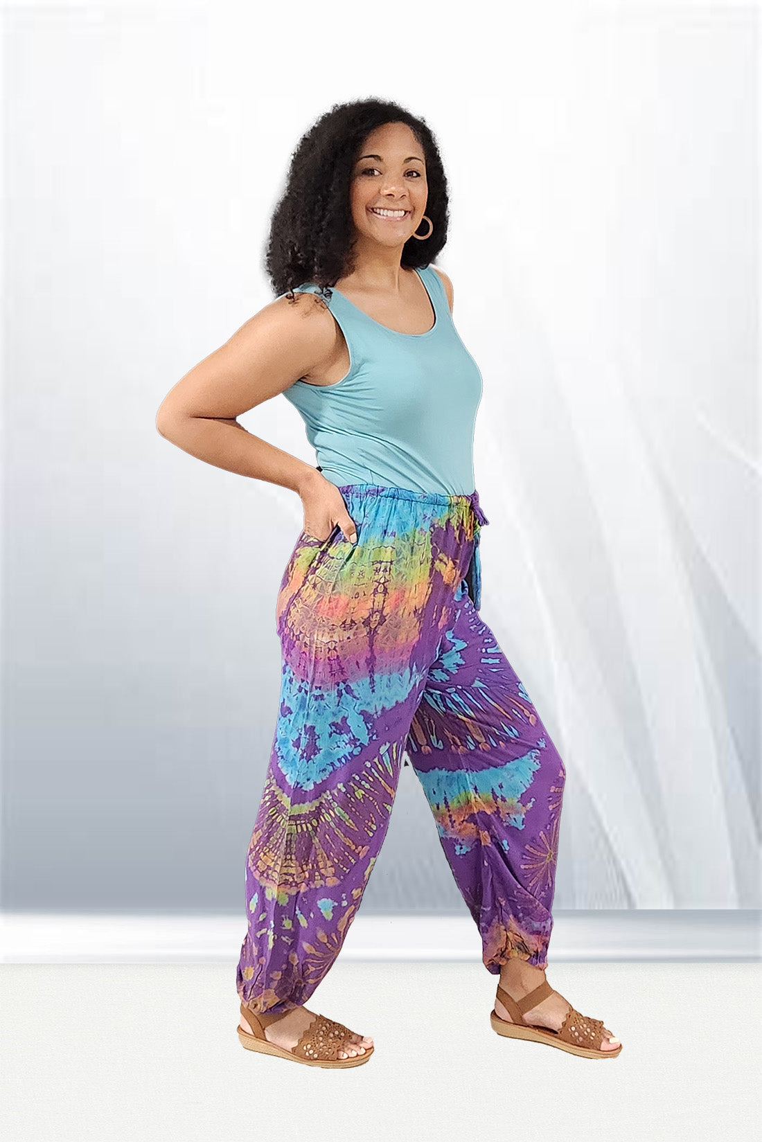 Tie Dye Rayon Elastic Ankle Pants