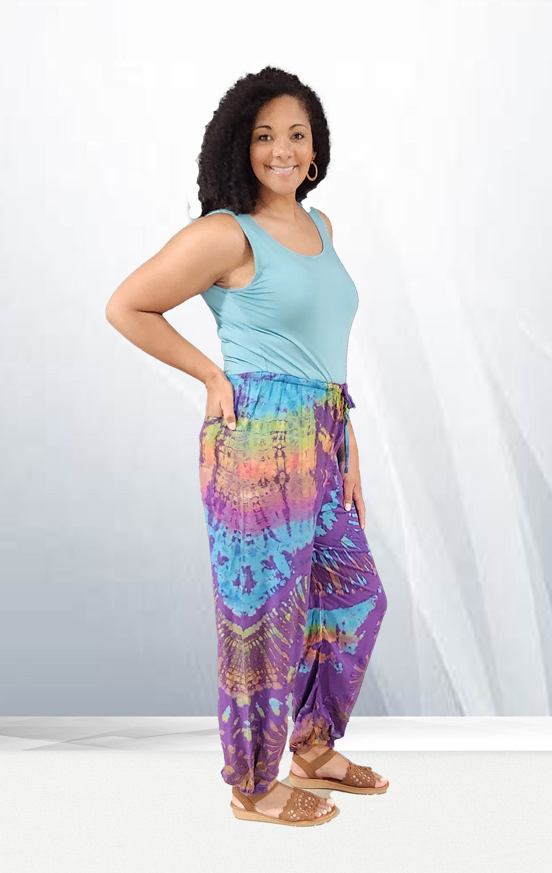 Tie Dye Rayon Elastic Ankle Pants