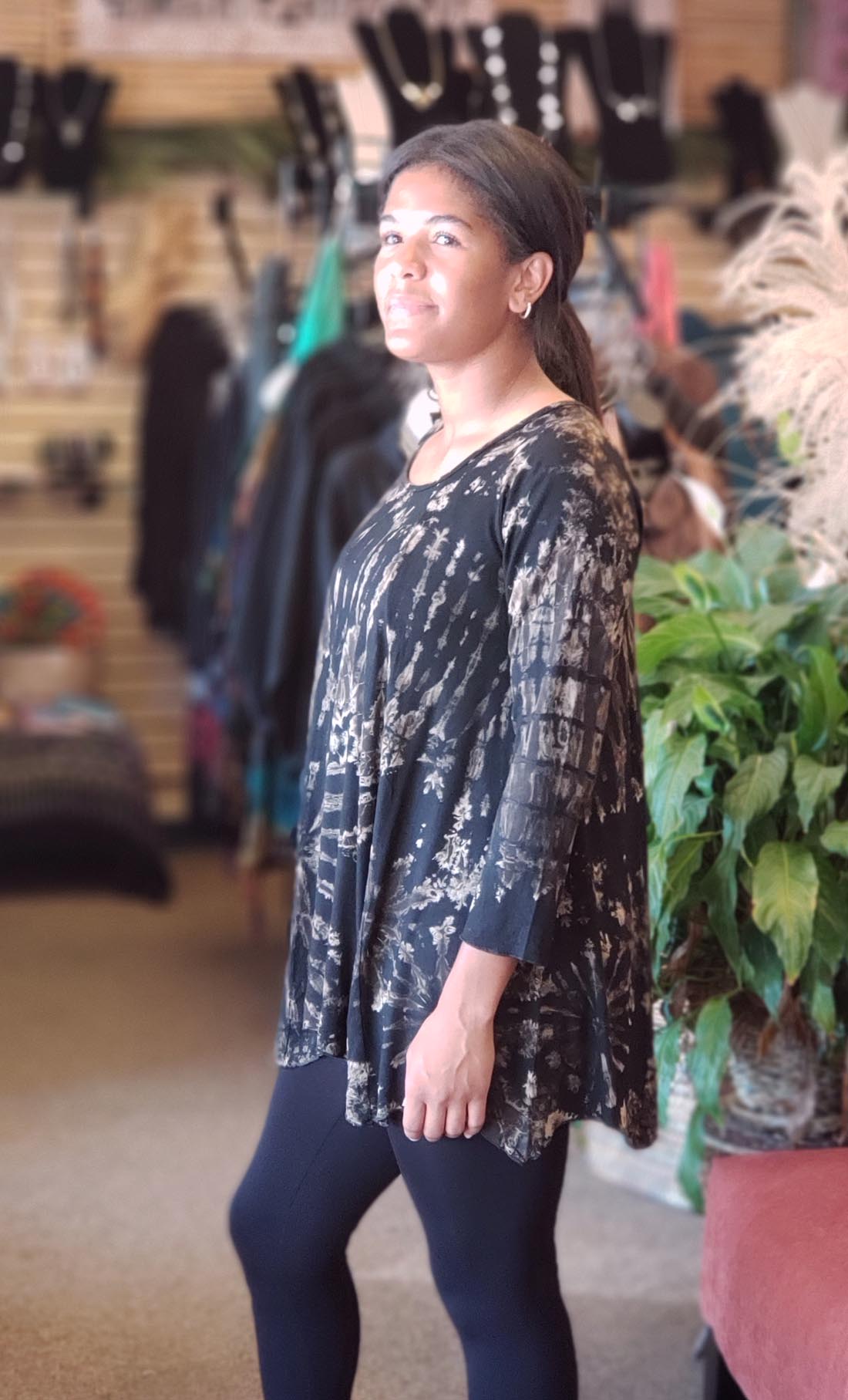 Black/Taupe Tie Dye Long Sleeve Tunic