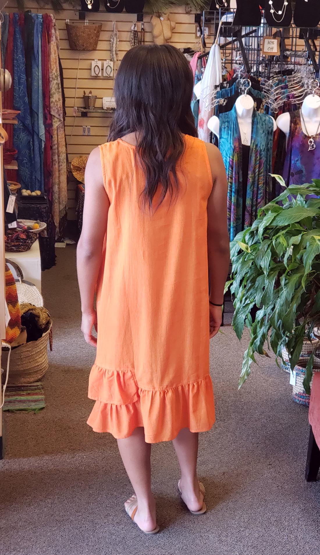 Sleeveless Cotton Midi Dress Pockets - Citrus