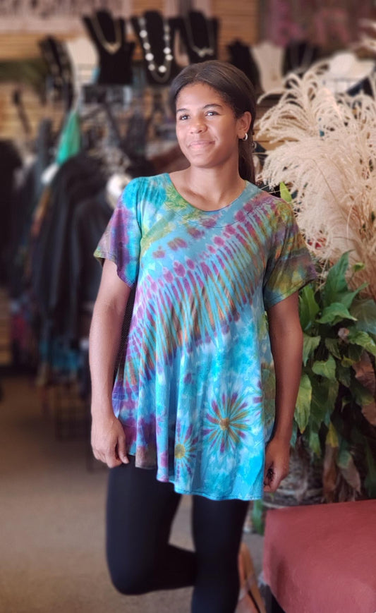Short Sleeve Tie Dye Swing Top