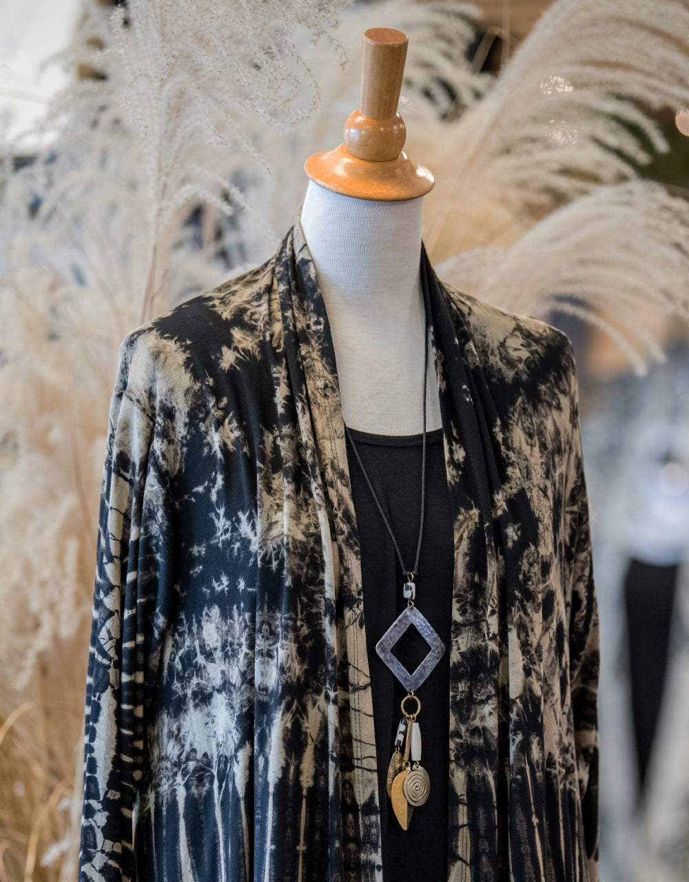 Tie Dye Long Jacket - Black/Taupe