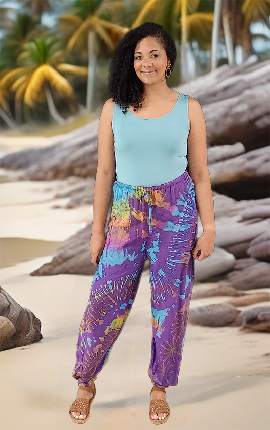 Tie Dye Rayon Elastic Ankle Pants