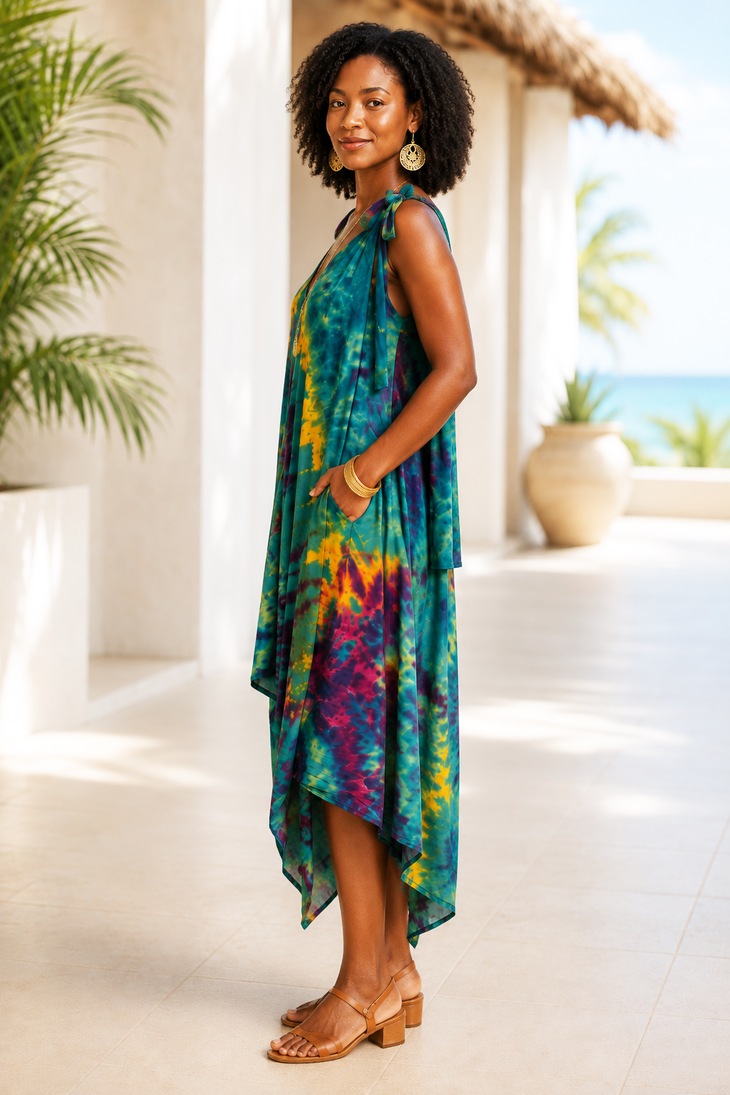 Tie Dye Jumpsuit Shoulder Ties - Lime