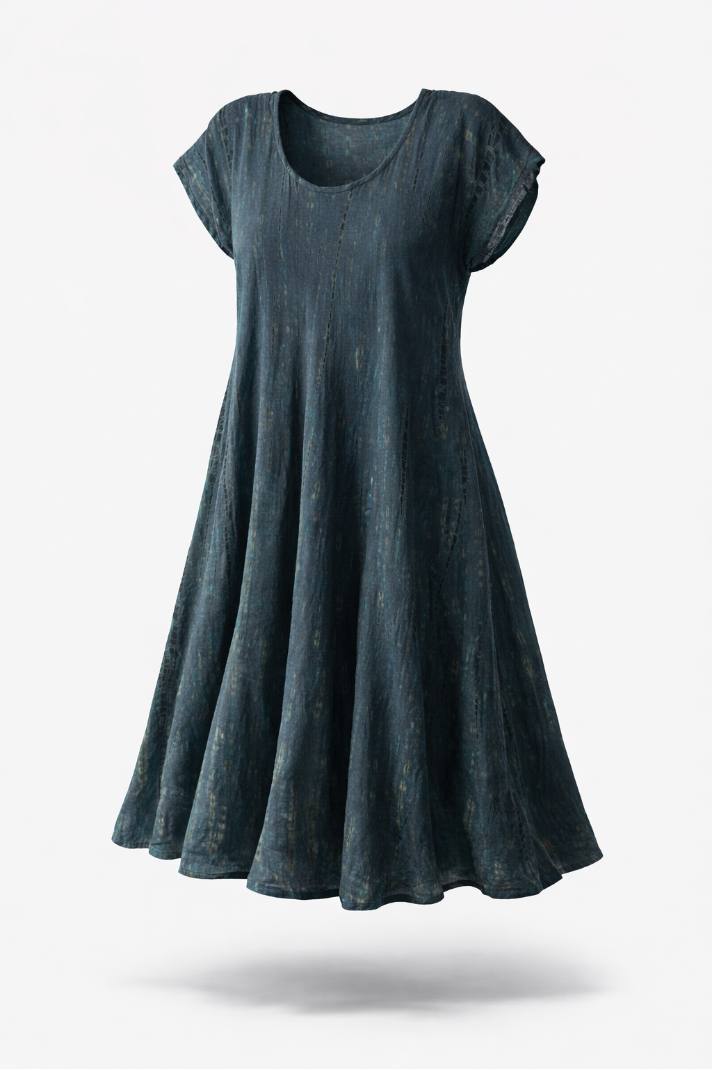 Tie-Dye Dress Cap Sleeves Shibori Dark Green