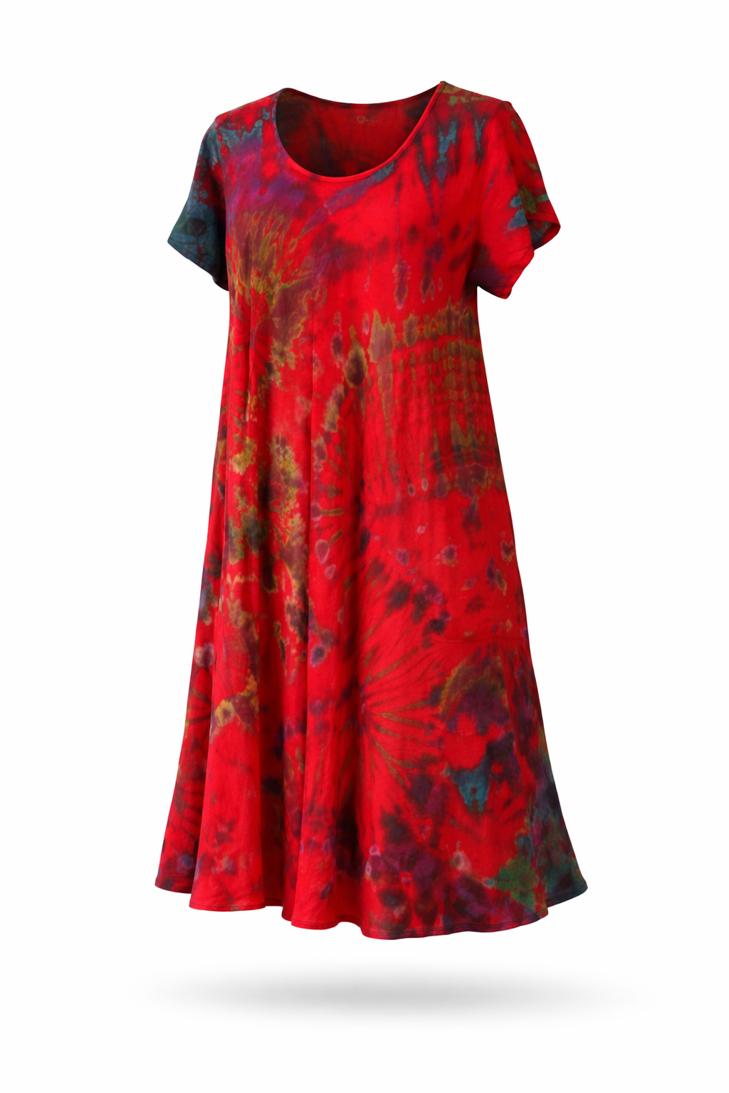 Tie Dye Dress Cap Sleeves Red