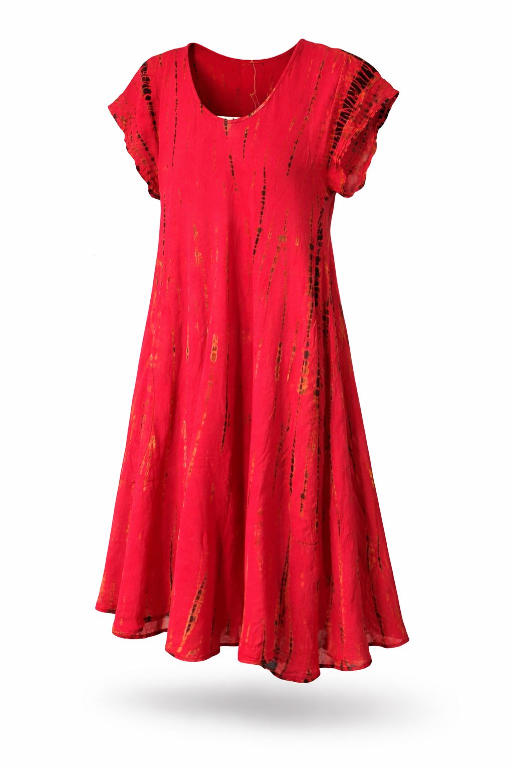 Tie-Dye Dress Cap Sleeves Shibori Red