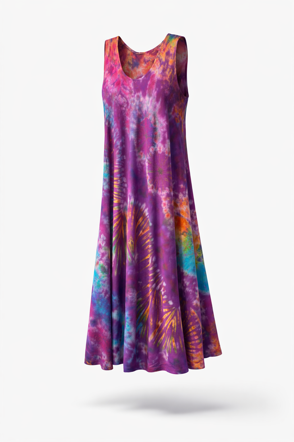 Tie Dye Sleeveless Long Dress w/Pockets - Purple