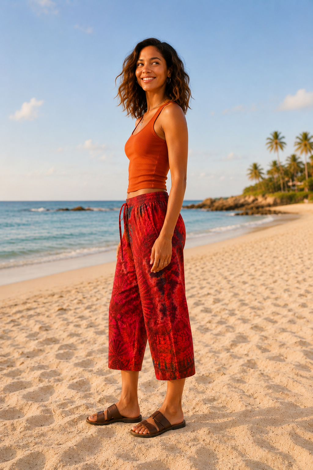Tie Dye Capri Pants w/Hip Pocket Wine