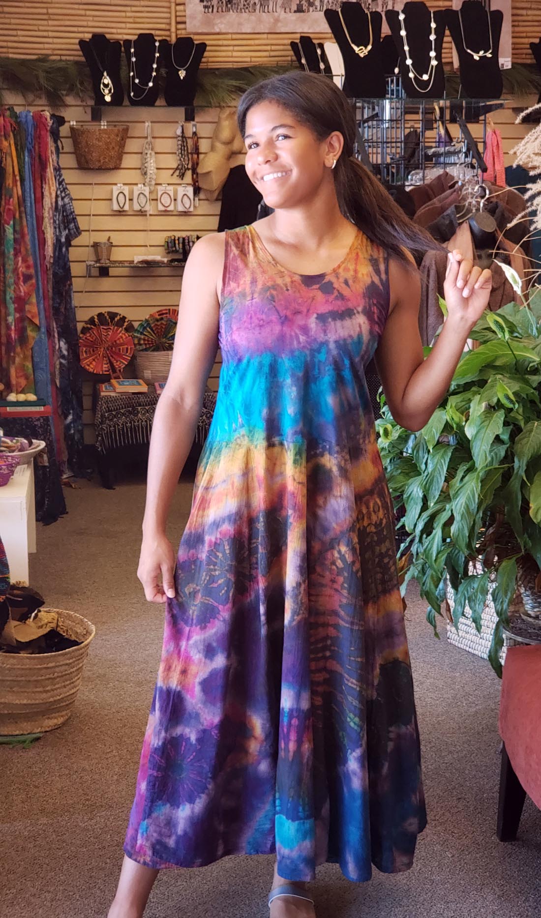 Stretch Top Tie Dye Dress w/Ties