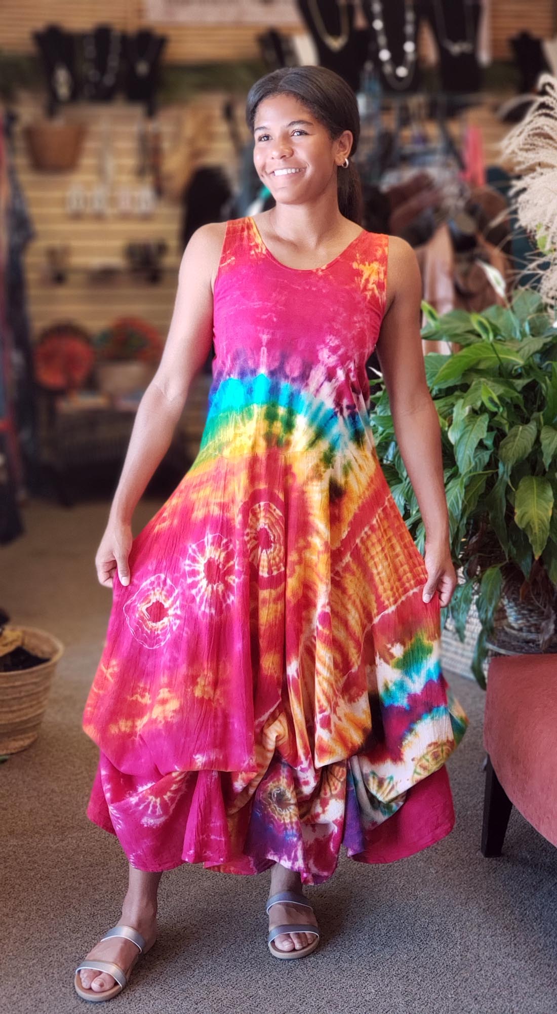 Stretch Top Tie Dye Dress w/Ties