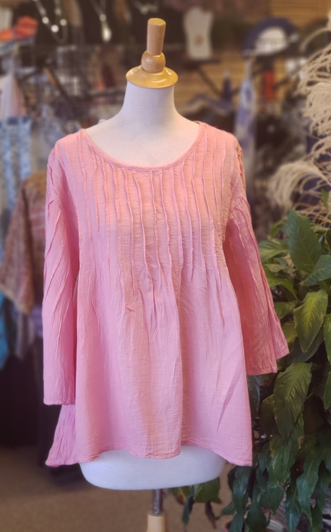 Cotton Pleated 3/4 Sleeve Top