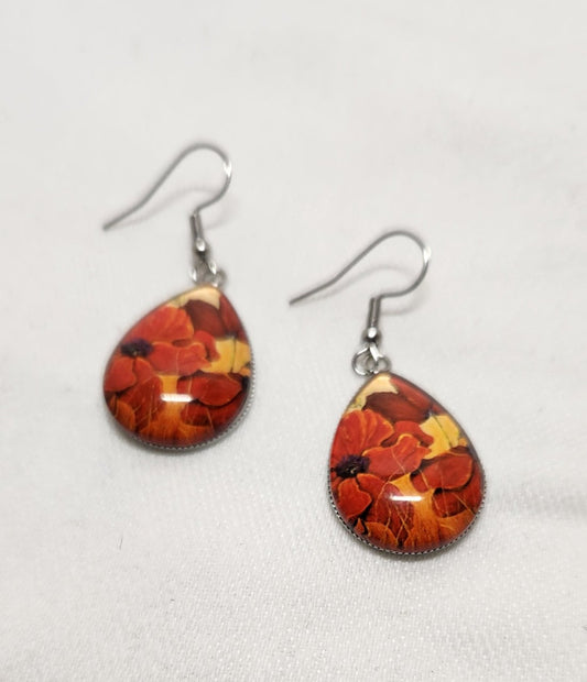 Red Poppy Teardrop Earrings