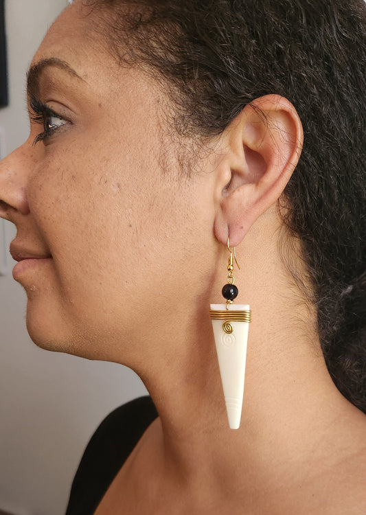 White Bone Swirl Arrowhead Earrings