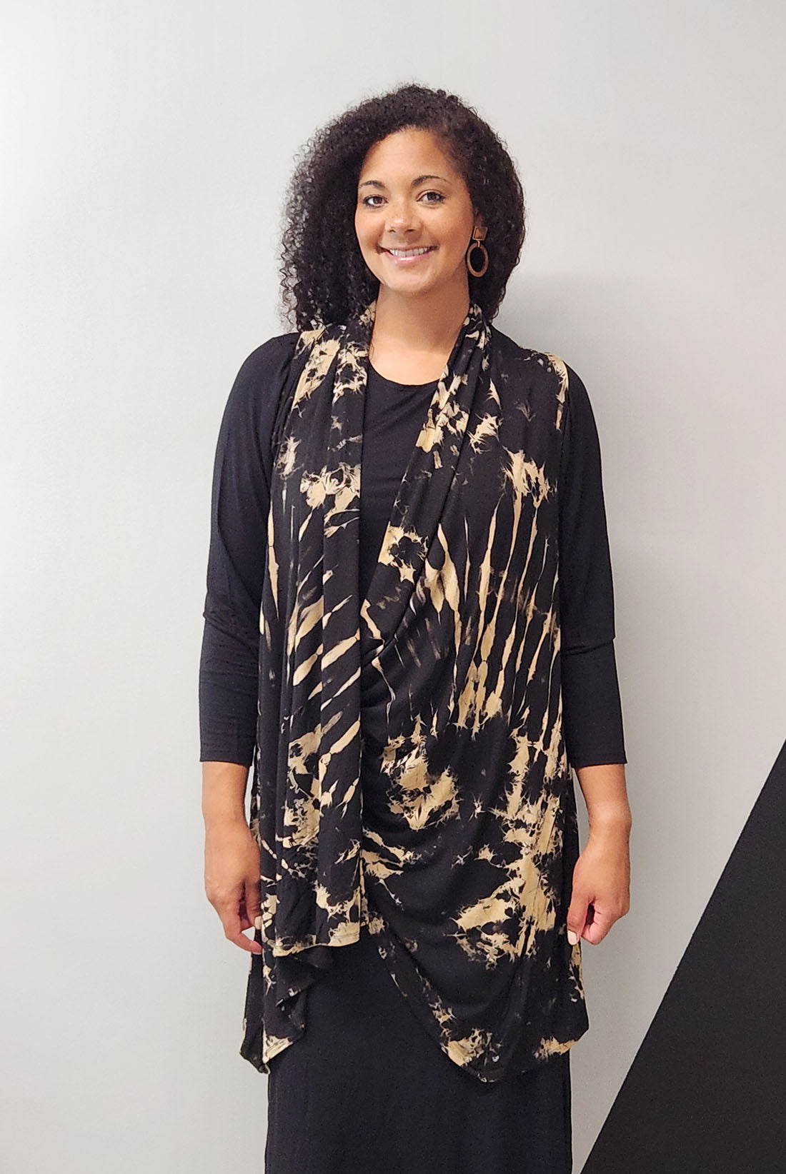 Black/Taupe Tie Dye Rayon Long Knit Vest