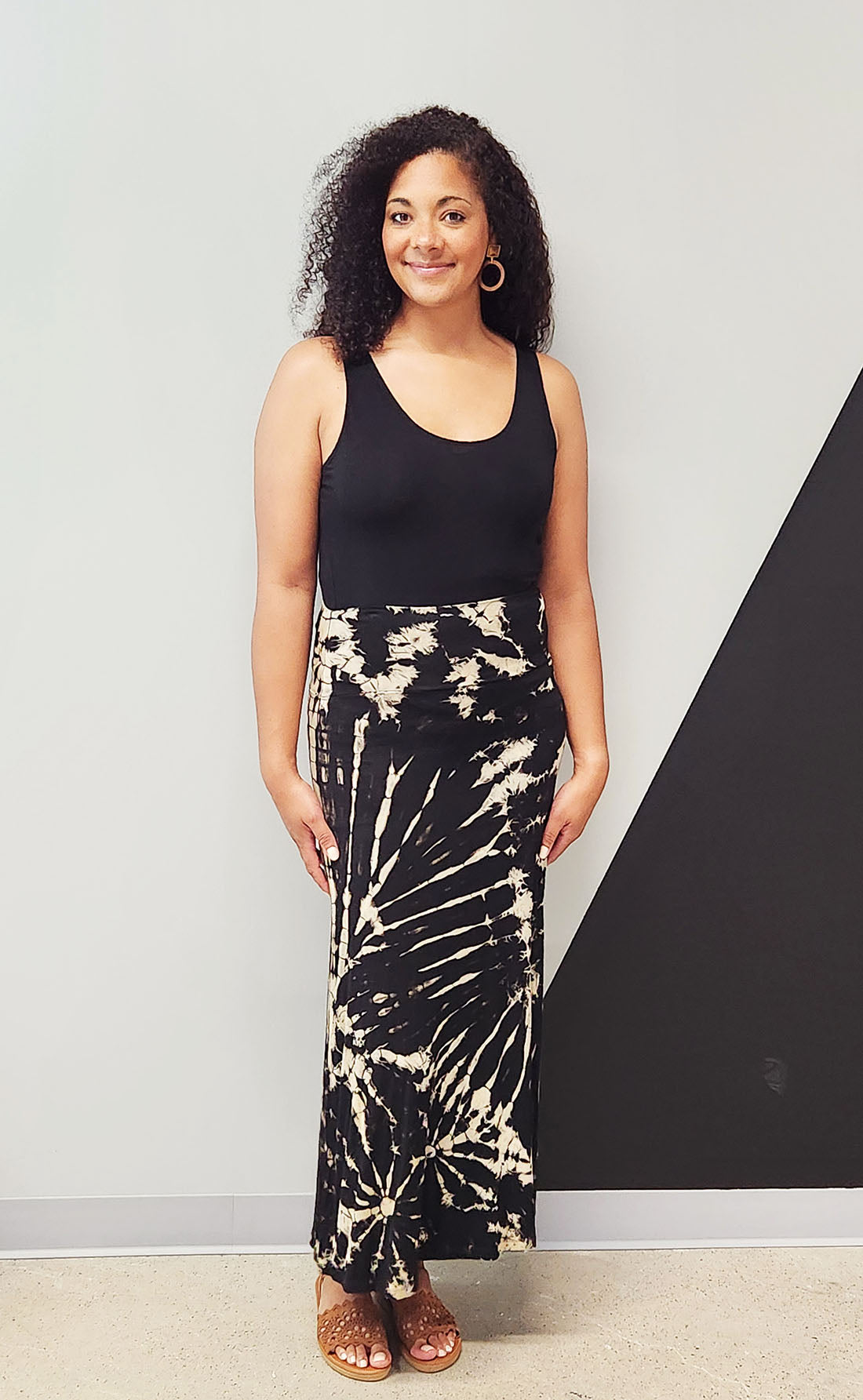 Long Tie-Dyed Skirt Black/Tan