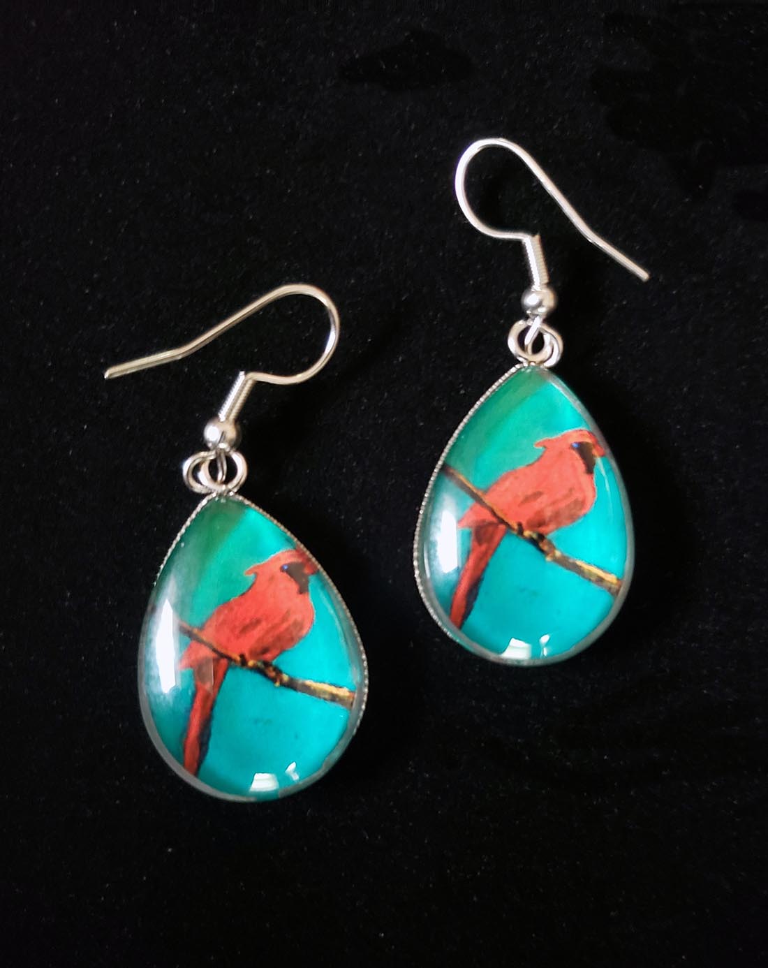 Red bird Cardinal drop earrings