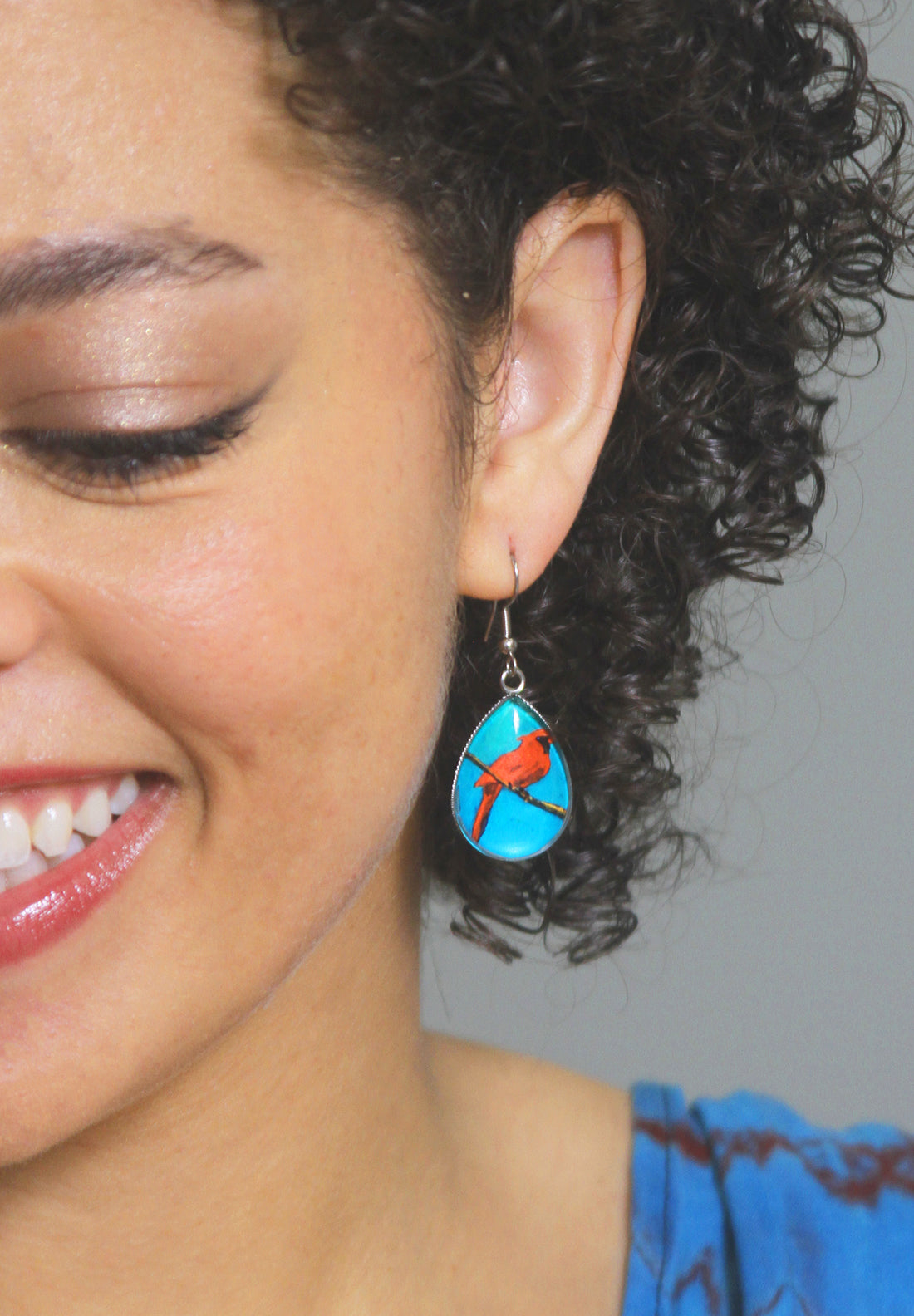 Red bird cardinal drop earrings