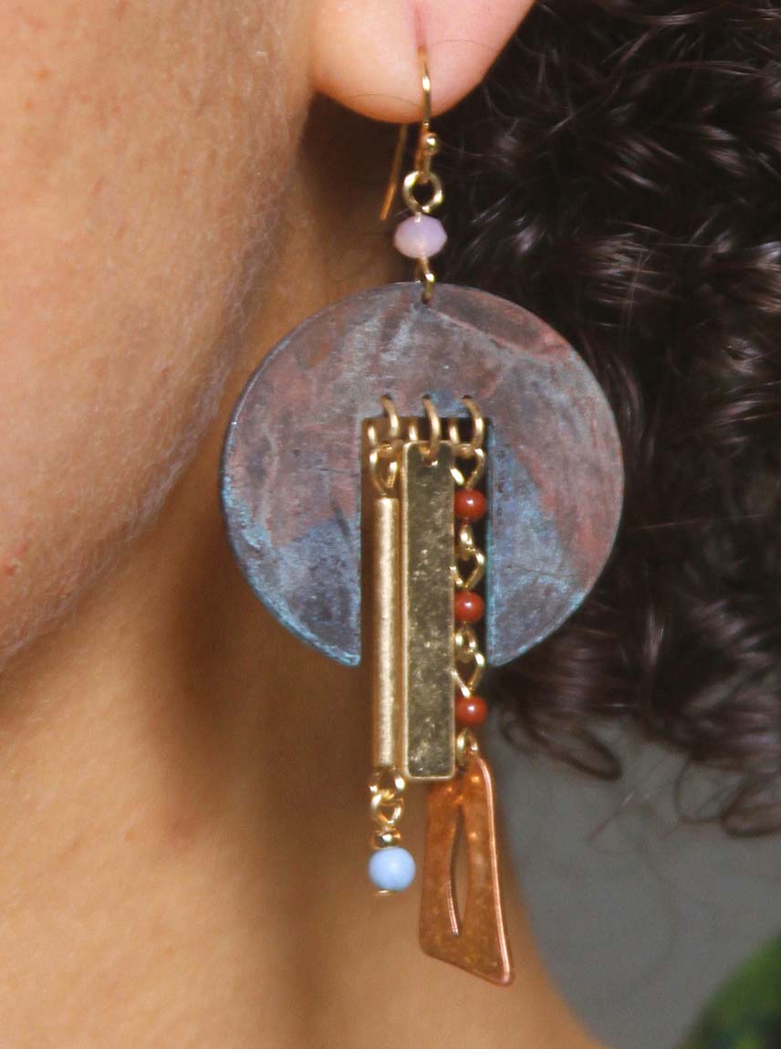 Copper Patina Bead Dangle Earrings