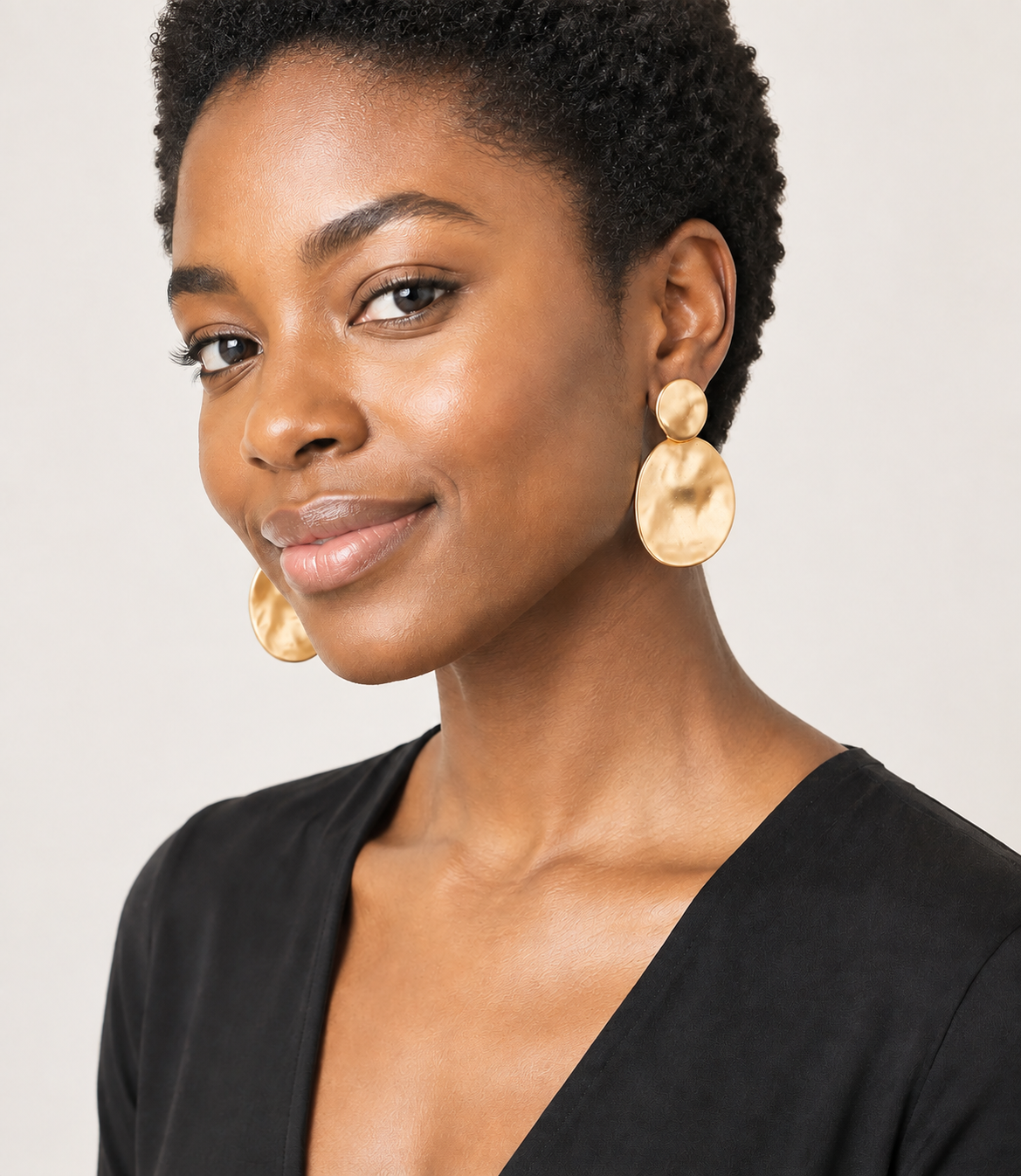 Gold Double Ovals Post Earrings