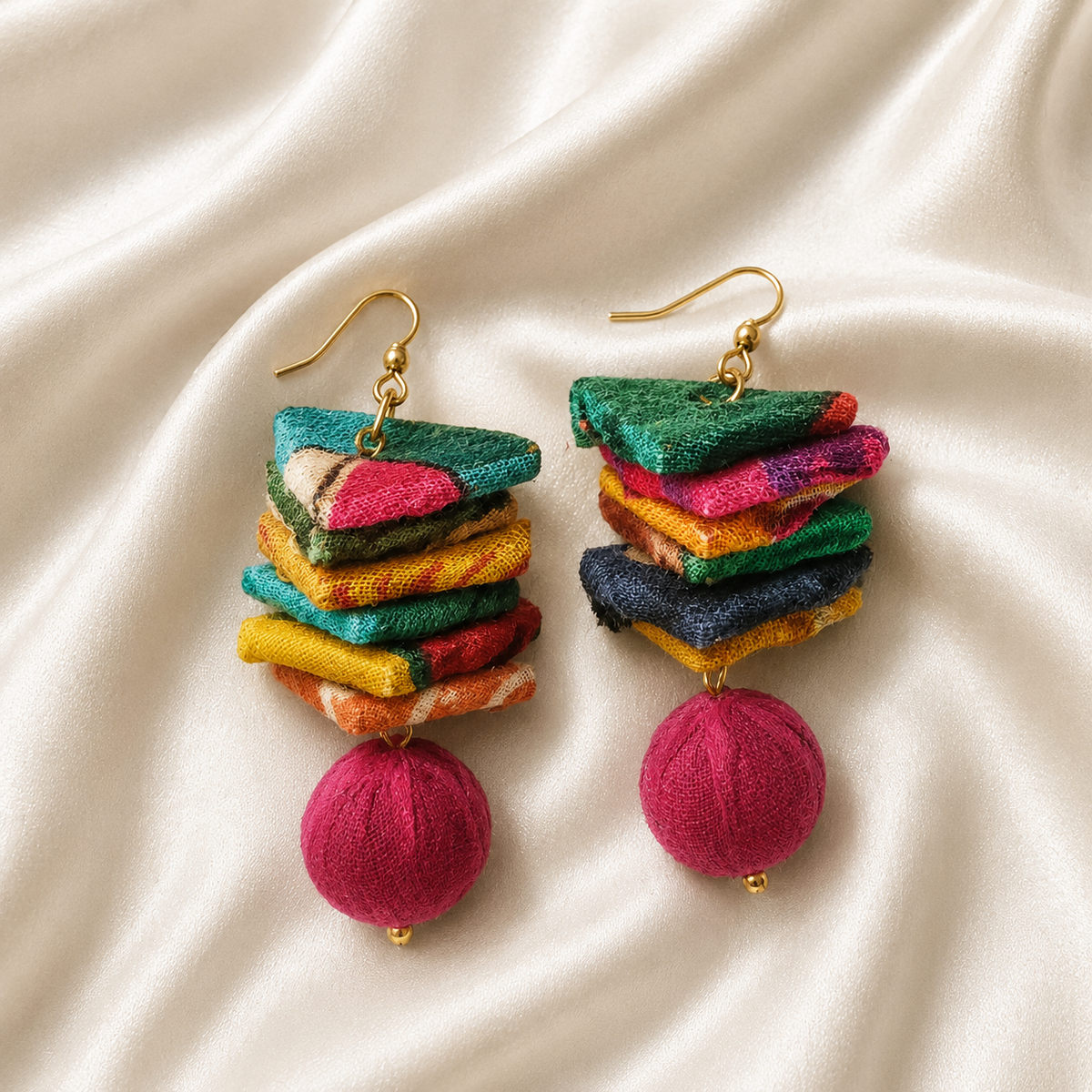 Kantha Stacked Triangle Earrings