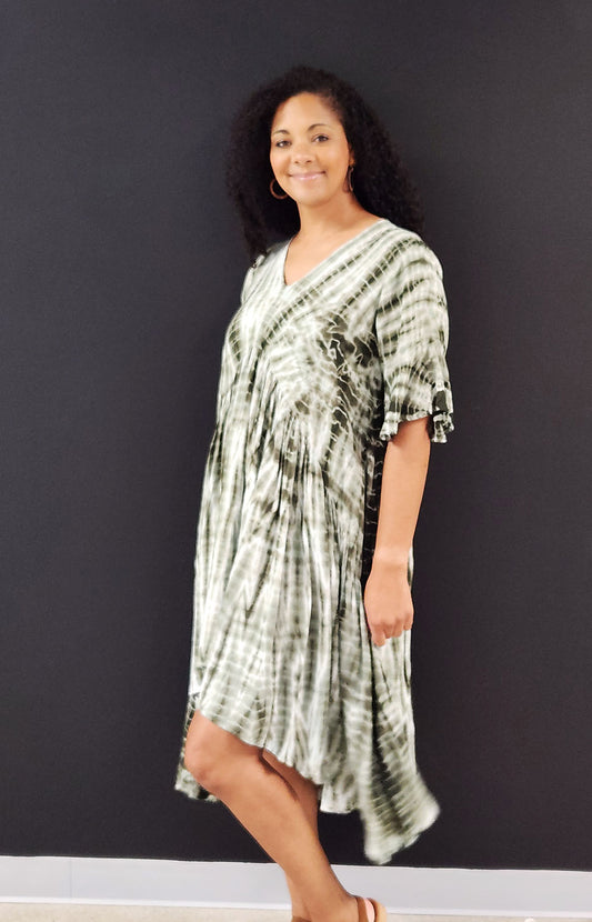 Green Tie Dye Hi/Lo Dress