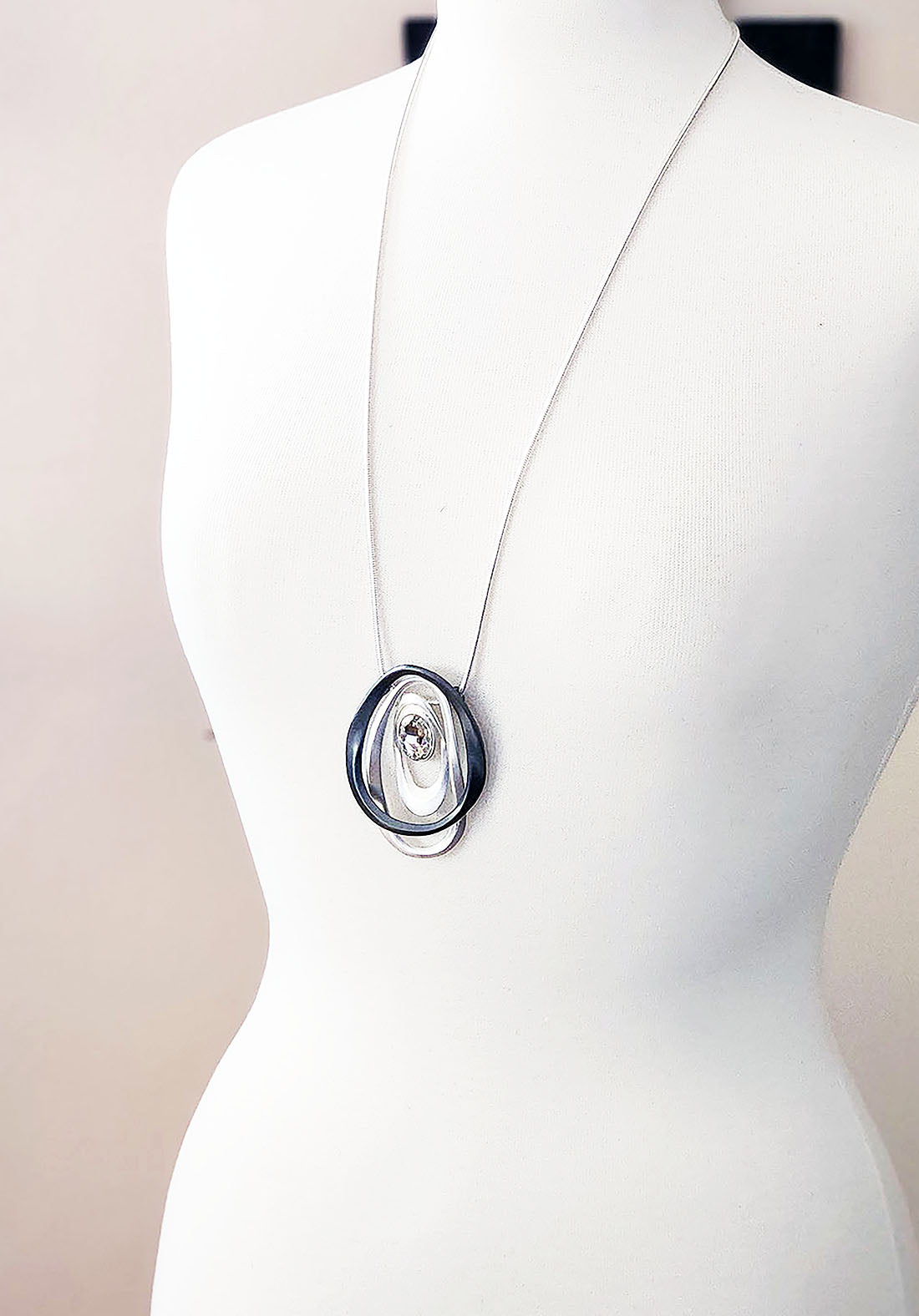 Layered Loops Pendant Necklace Silver and Gray