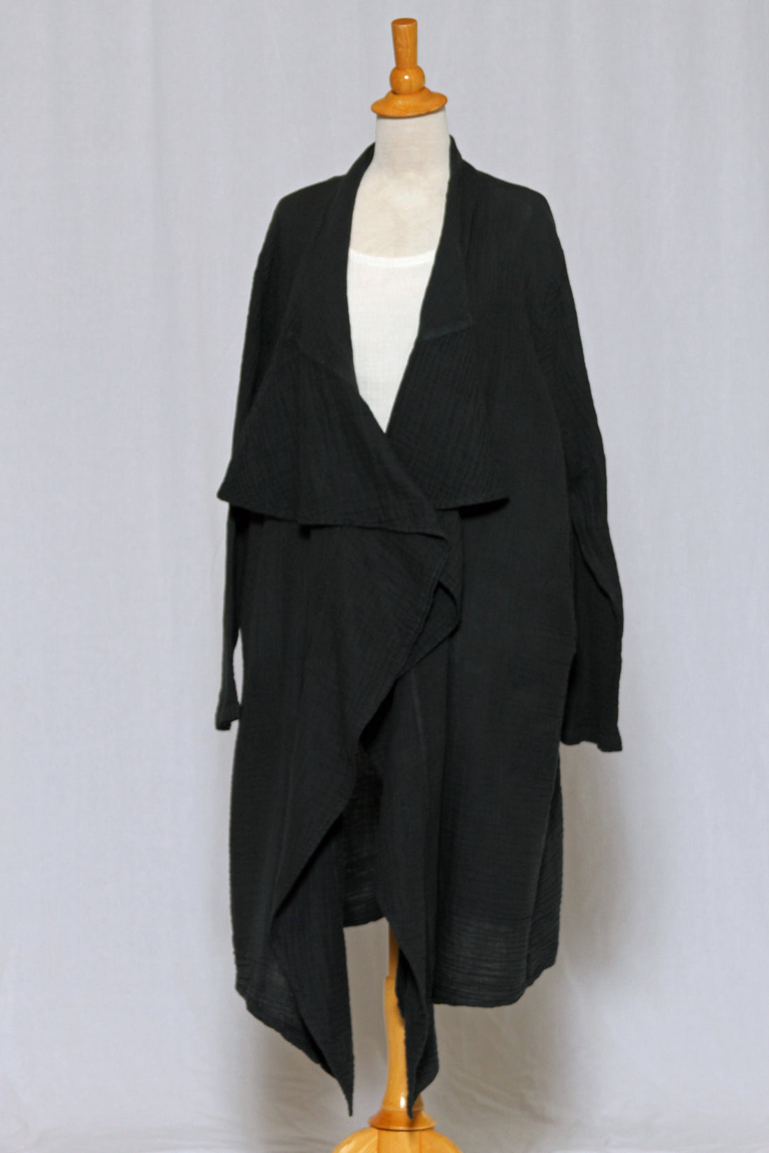 Wide Collar Cotton Gauze Jacket w/Pockets Black