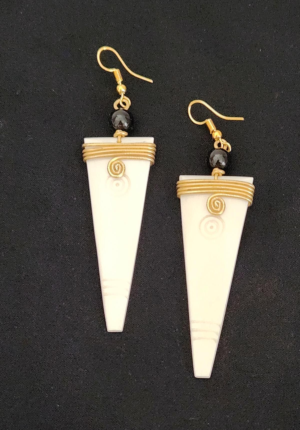 White Bone Swirl Arrowhead Earrings