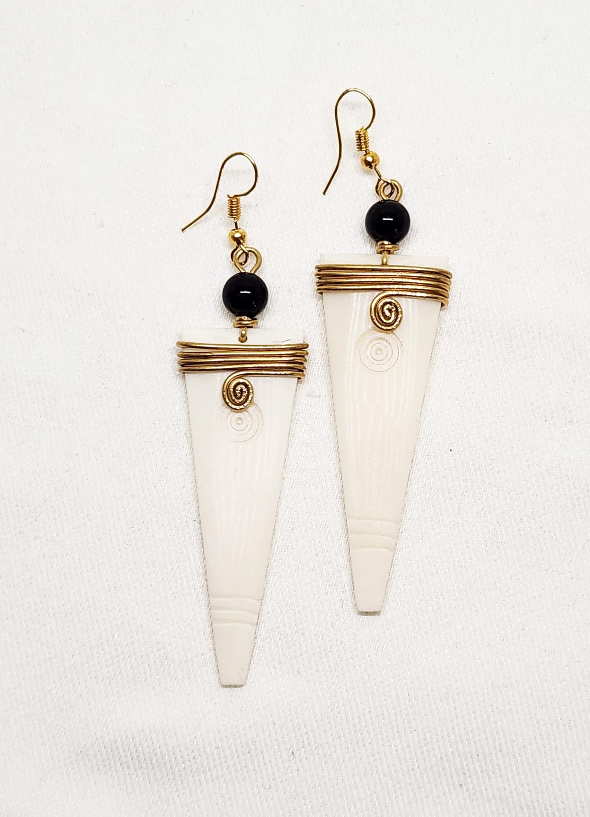 White Bone Swirl Arrowhead Earrings