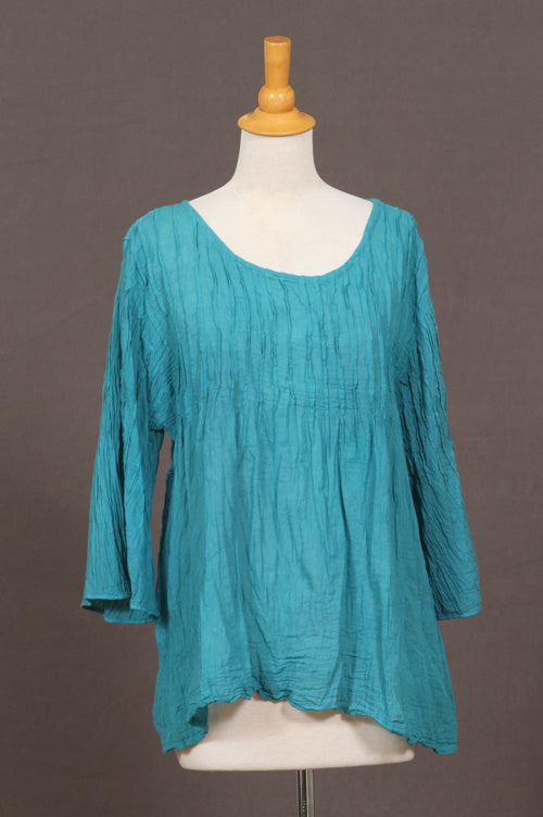 Cotton Pleated 3/4 Sleeve Top