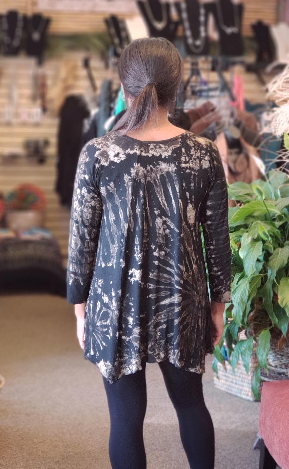 Black/Taupe Tie Dye Long Sleeve Tunic