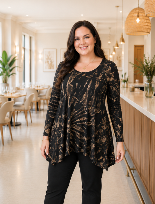 Black/Taupe Tie Dye Long Sleeve Tunic