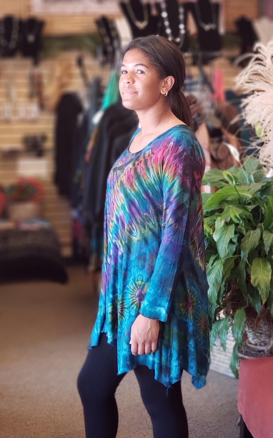 Teal Tie Dye Long Sleeved Tunic