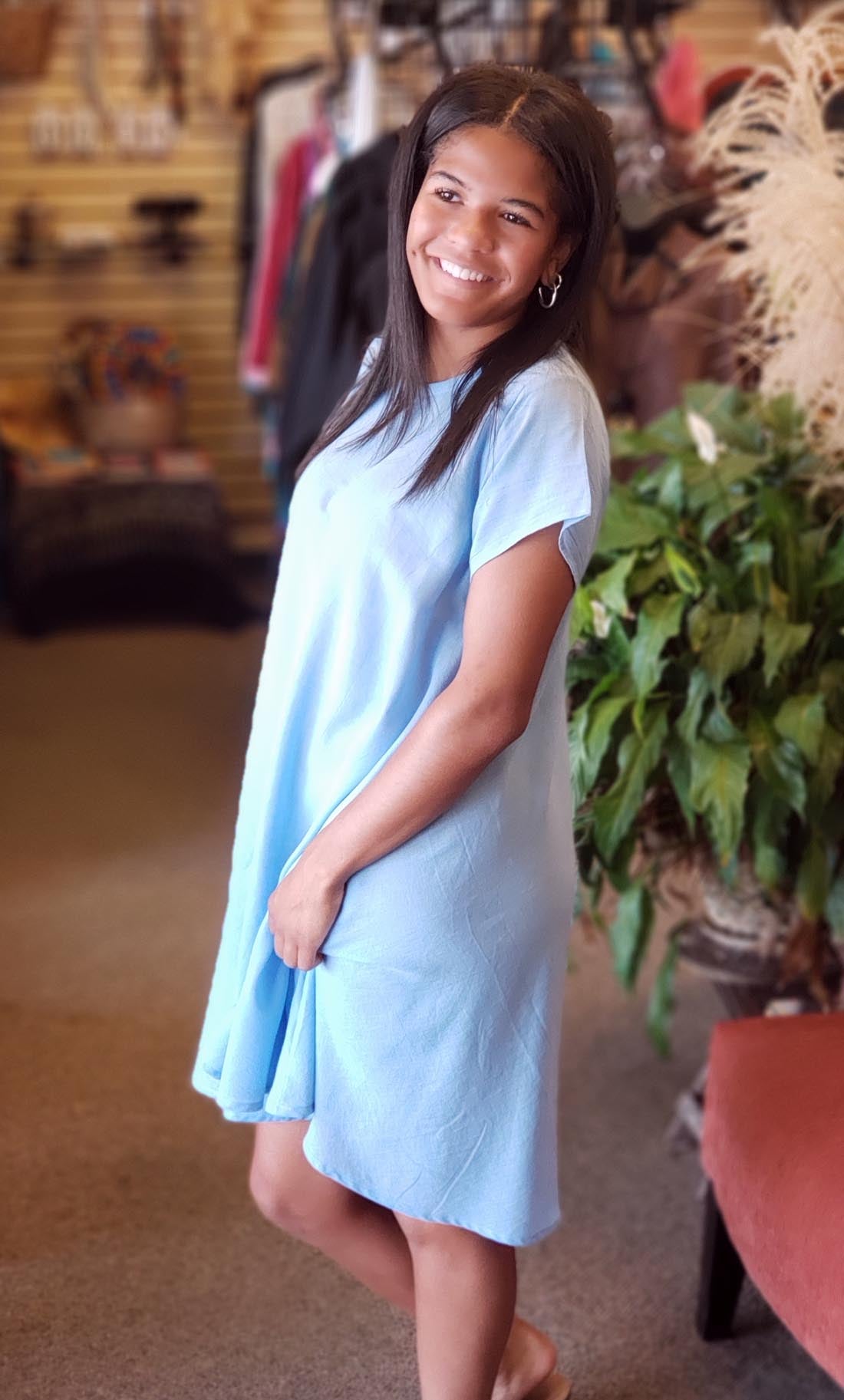 Sky Blue Cap Sleeve Dress