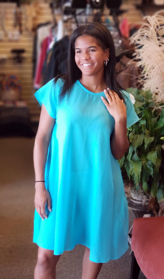 Turquoise Cap Sleeve Dress