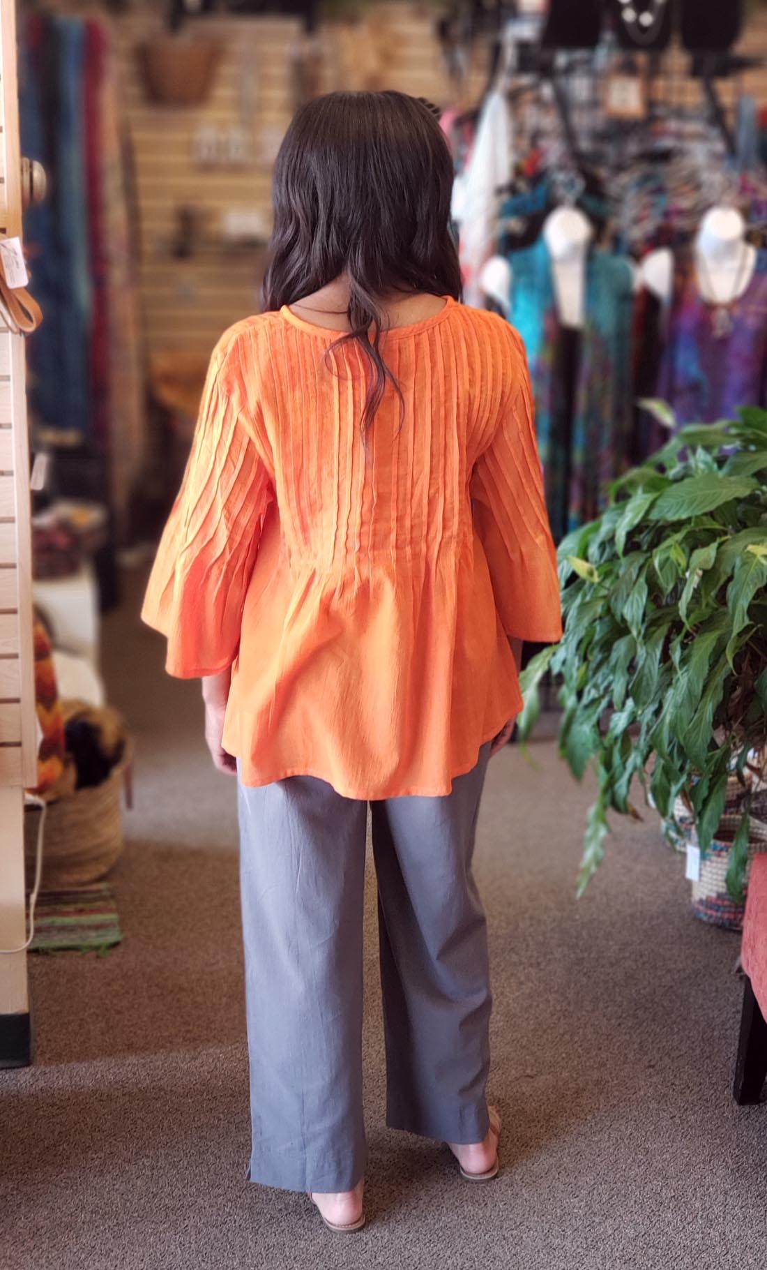 Pleated 3/4 Sleeve Top Citrus