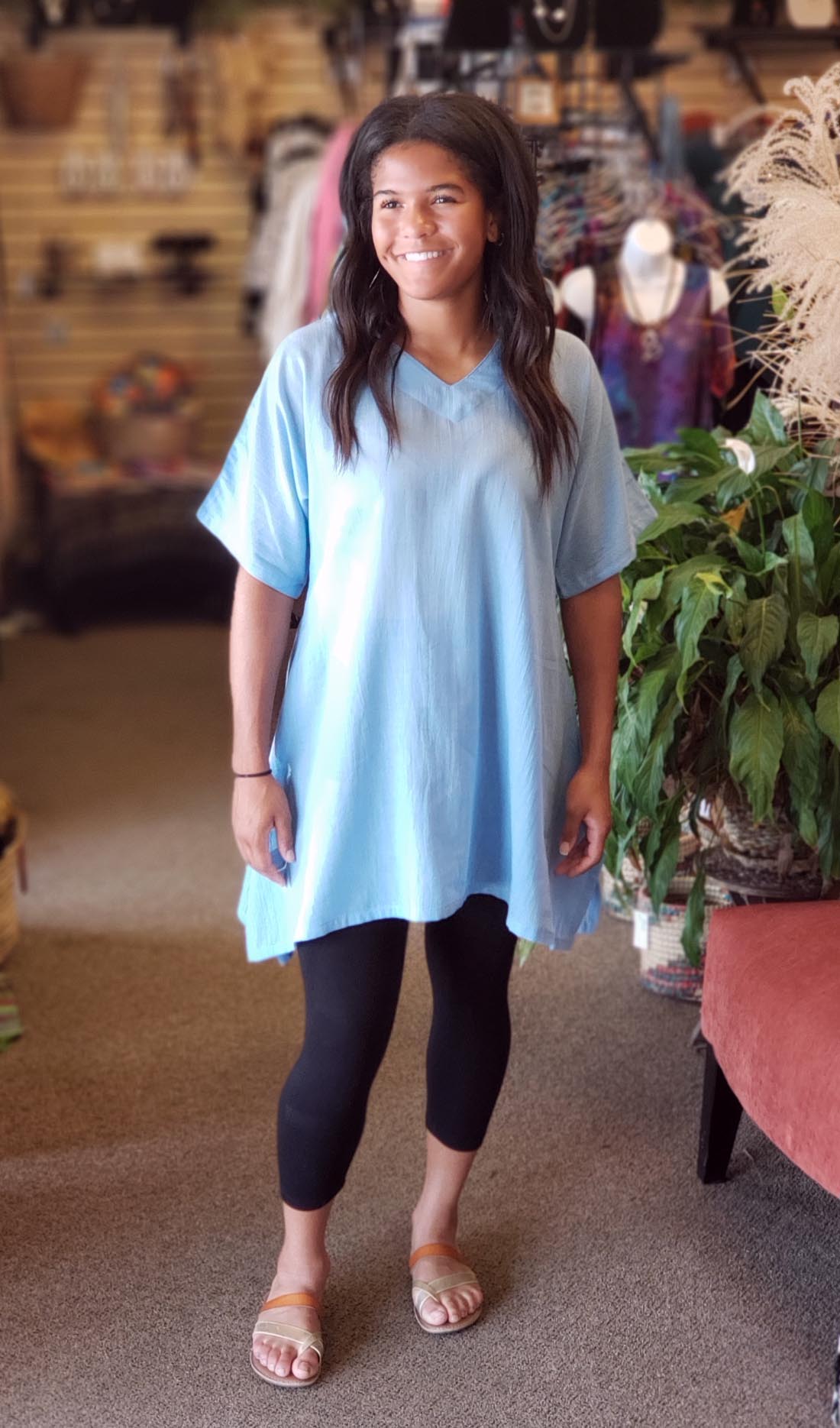 Oversized Cotton Tunic Sky Blue