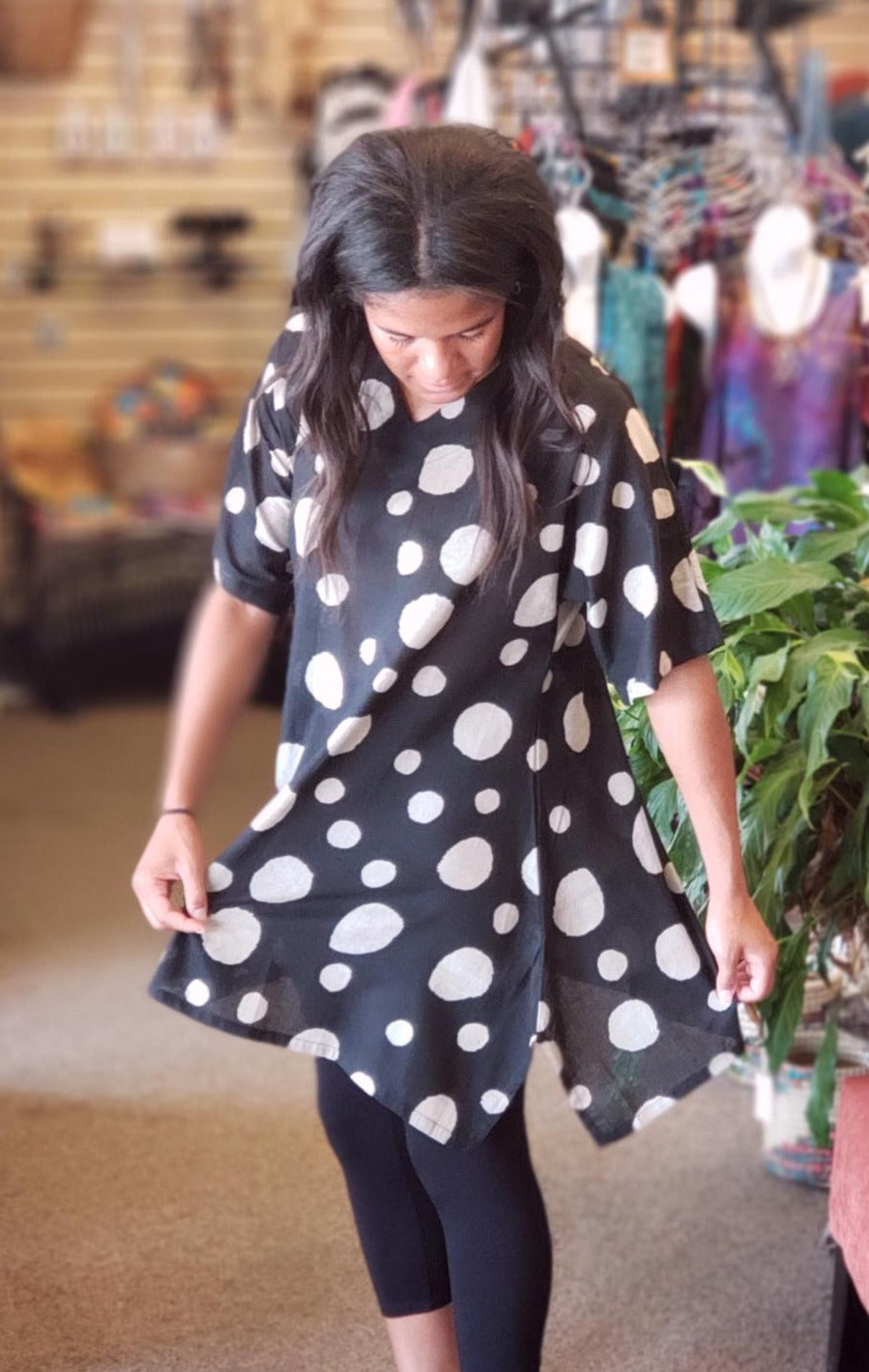 Oversized Cotton Tunic Dots Print