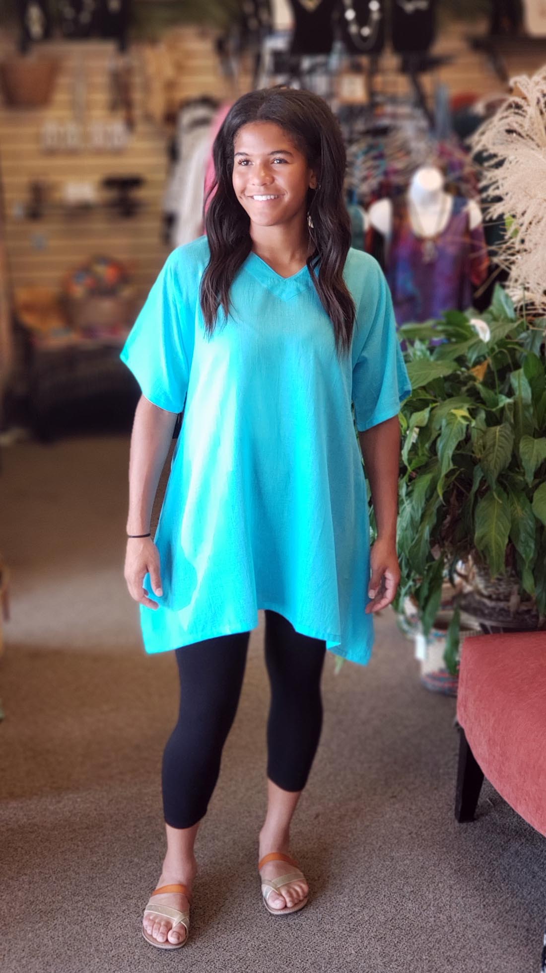 Oversized Cotton Tunic Turquoise