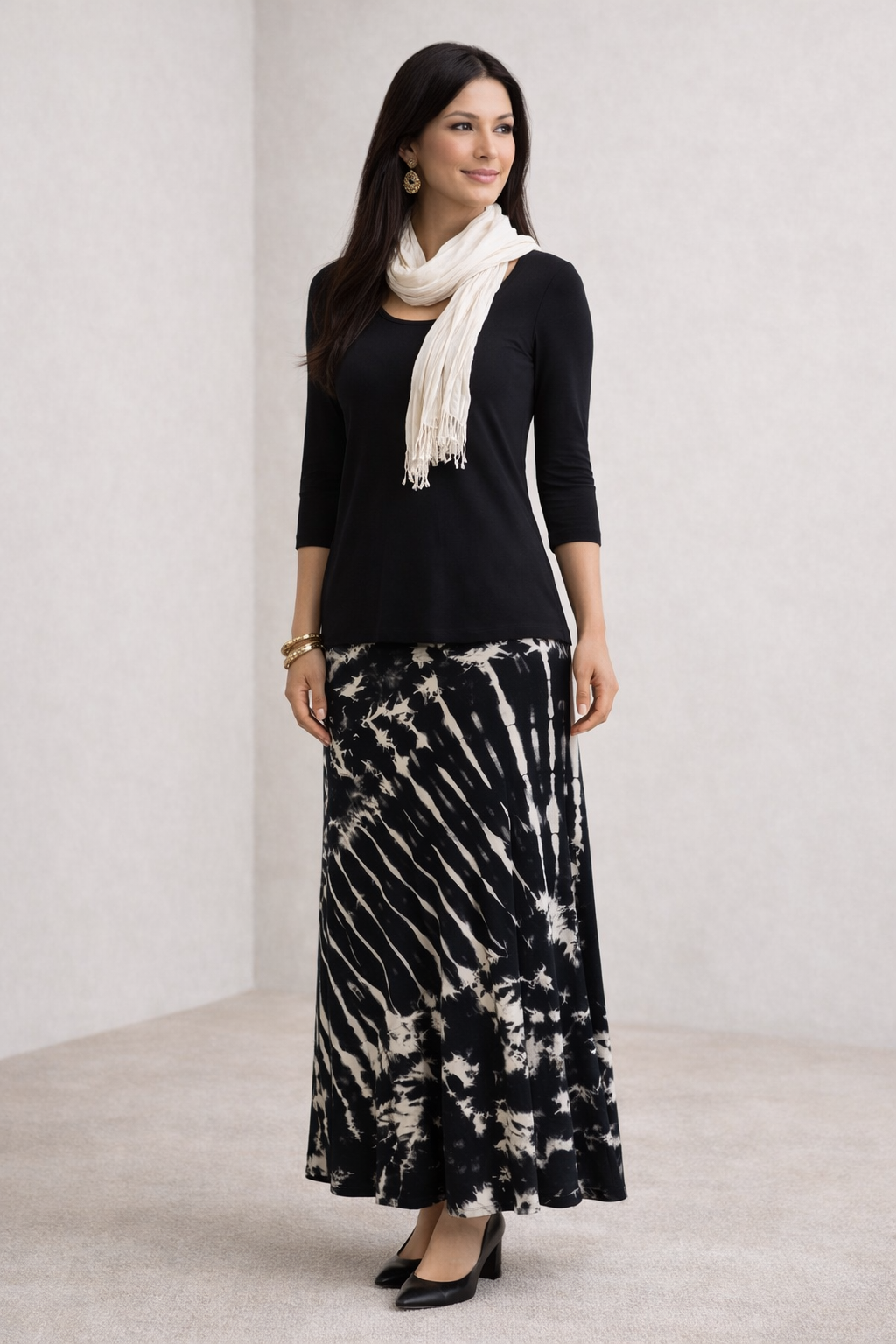 Long Tie-Dyed Skirt Black/Tan