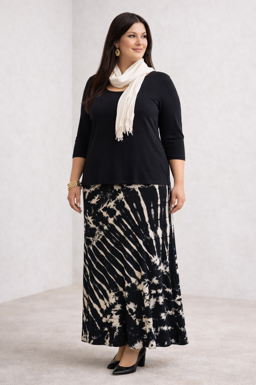 Long Tie-Dyed Skirt Black/Tan