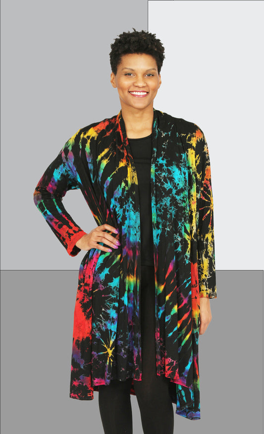 Tie Dye Long Knit Jacket - Black/Rainbow