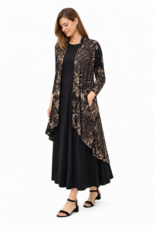 Tie Dye Long Jacket - Black/Taupe