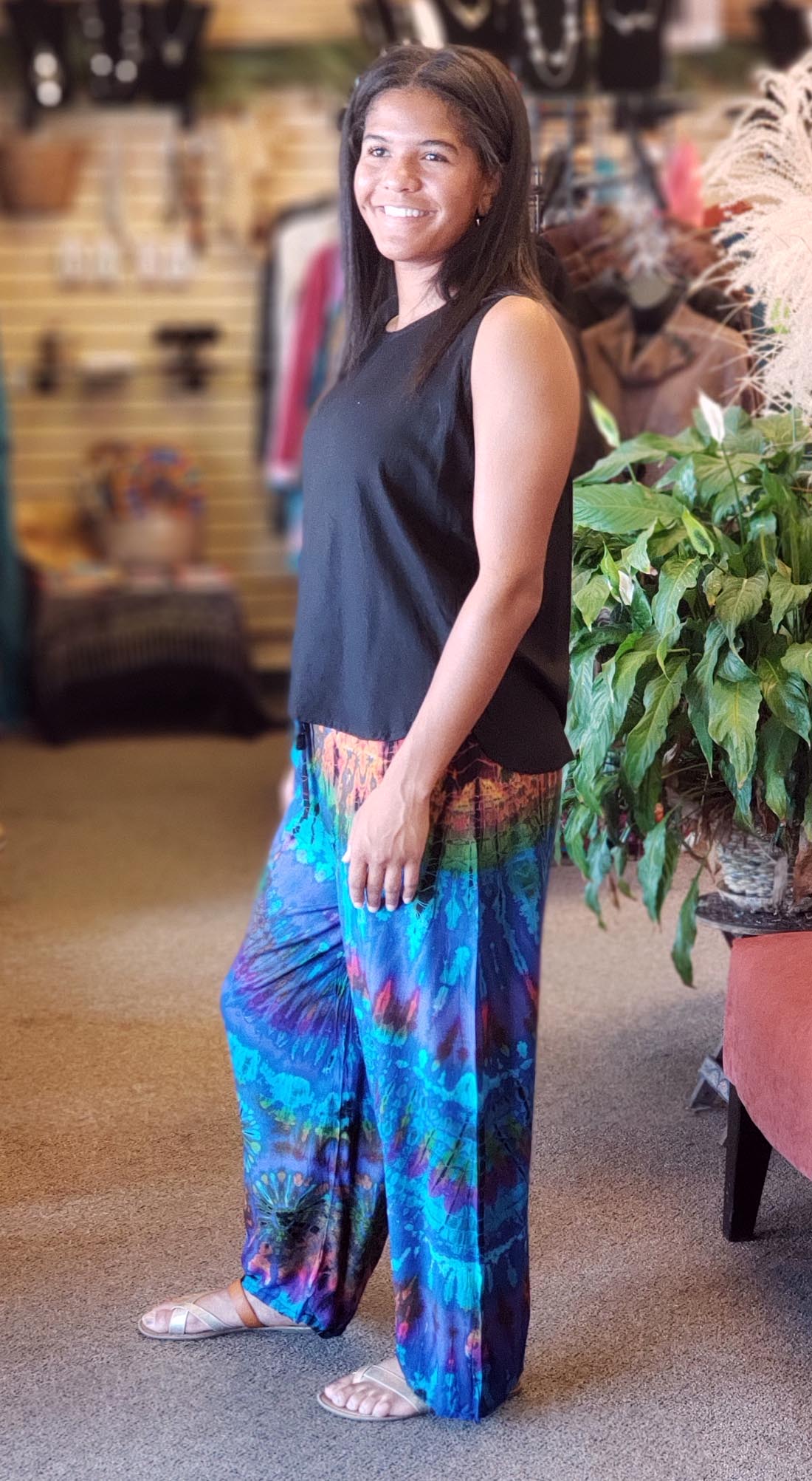 Tie Dye Rayon Straight Leg Pants